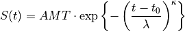 S(t) = AMT \cdot \exp \left\{
-\left(
\frac{t-t_0}{\lambda}
\right)^\kappa
\right\}
